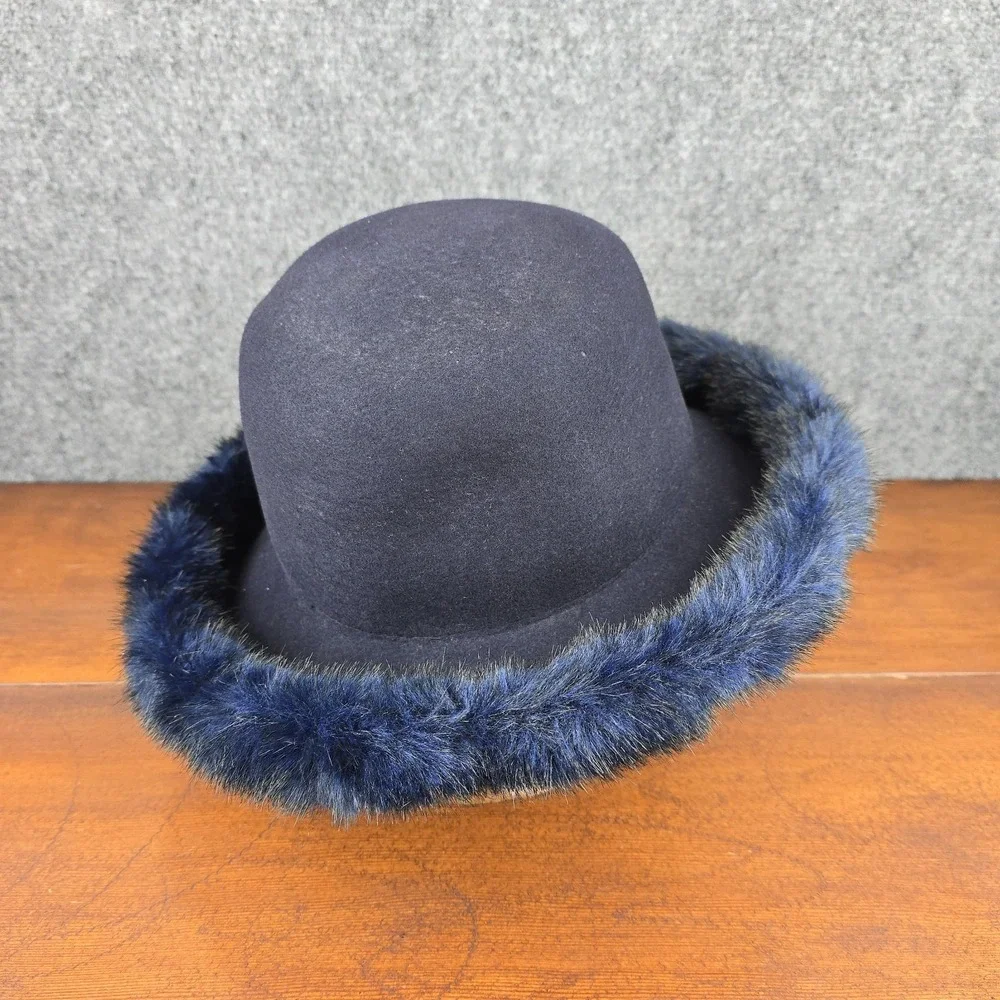 Dennis Basso‎ Navy Faux Fur Brim Hat 21